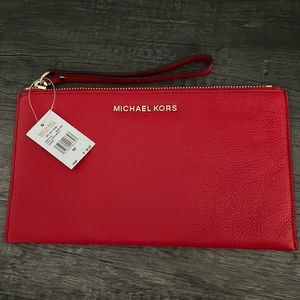 Michael Kors bright red large zip clutch